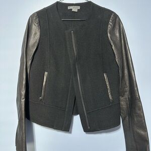 Vince Black wool Blazer with genuine Leather Sleeves moto motorcycle classic